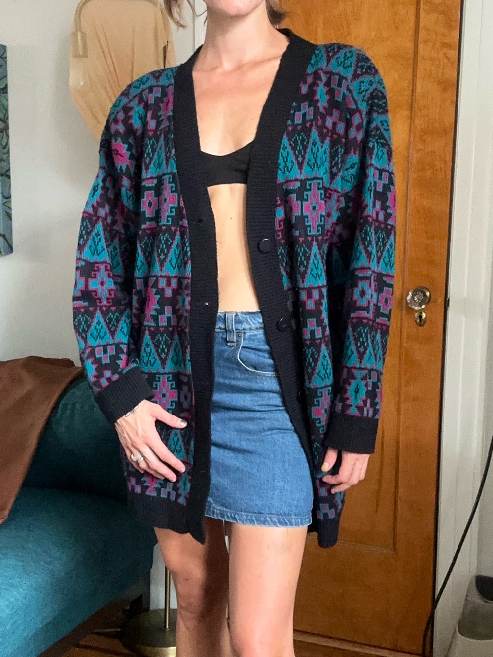 Vintage 90s Knitmakers Chunky Teal & Purple Sweater oversized size L